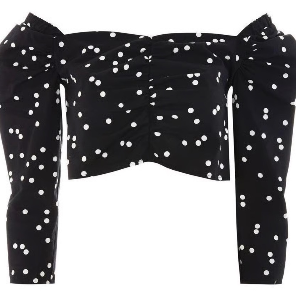 Topshop Black and White Ruched Crop Blouse